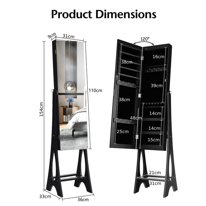 Freestanding Mirror Jewelry Cabinet with Full Length Frameless Mirror - TidySpaces