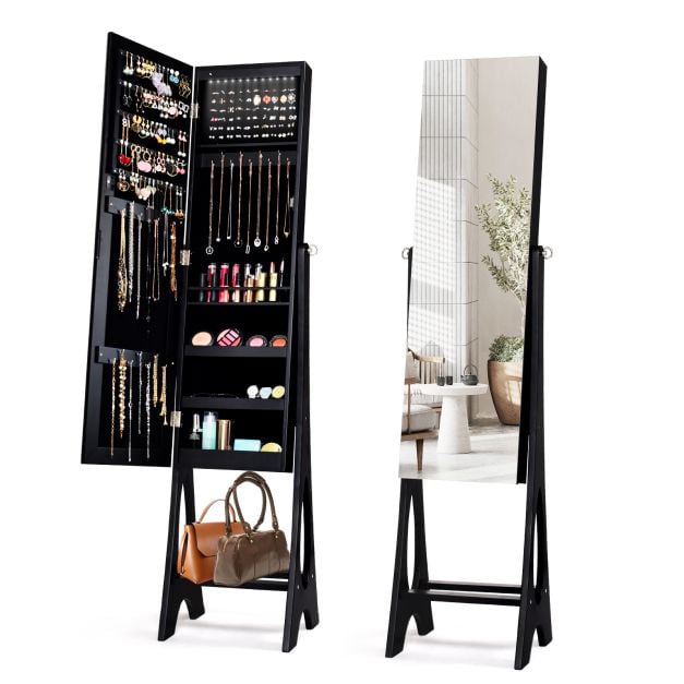 Freestanding Mirror Jewellery Cabinet with Full Length Frameless Mirror - TidySpaces