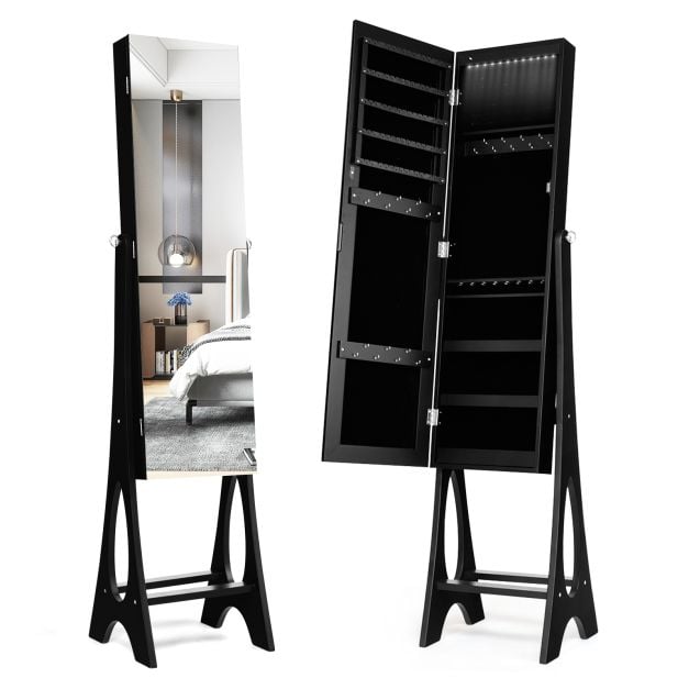 Freestanding Mirror Jewellery Cabinet with Full Length Frameless Mirror - TidySpaces