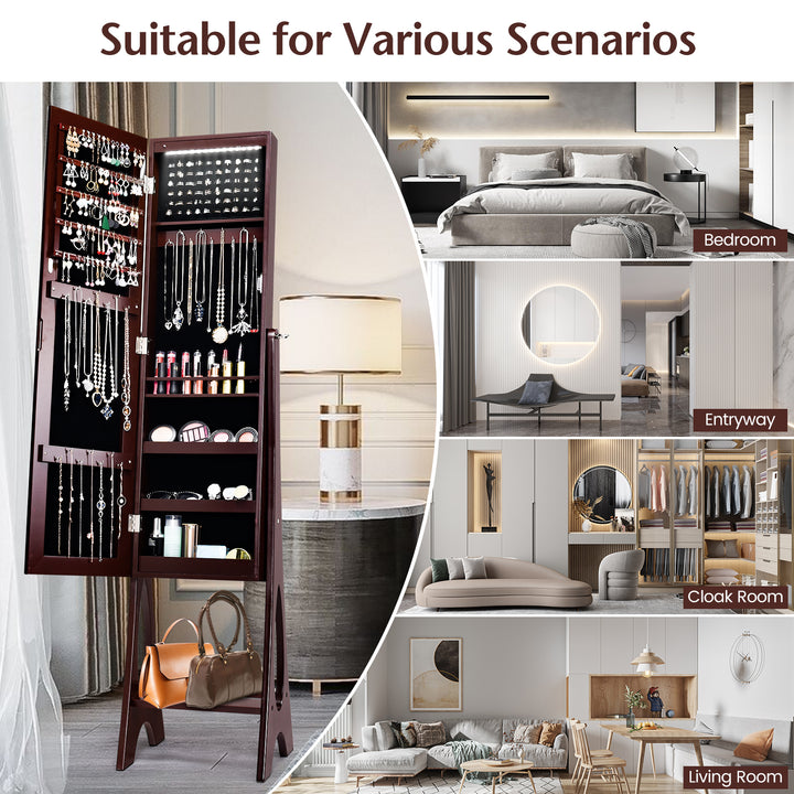 Freestanding Mirror Jewelry Cabinet with Full Length Frameless Mirror - TidySpaces