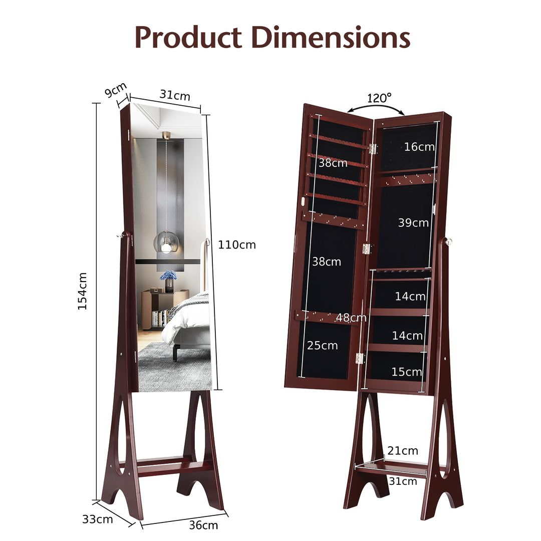 Freestanding Mirror Jewelry Cabinet with Full Length Frameless Mirror - TidySpaces