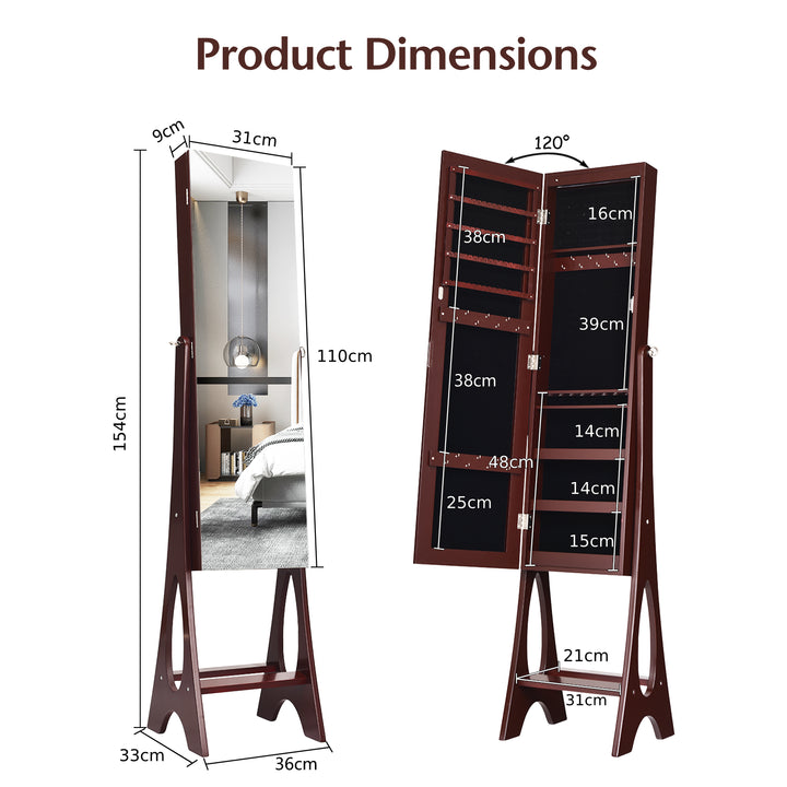 Freestanding Mirror Jewelry Cabinet with Full Length Frameless Mirror - TidySpaces