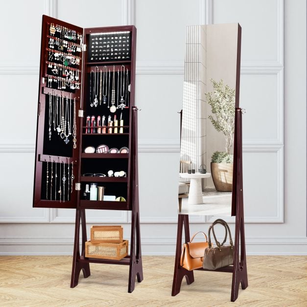 Freestanding Mirror Jewellery Cabinet with Full Length Frameless Mirror - TidySpaces