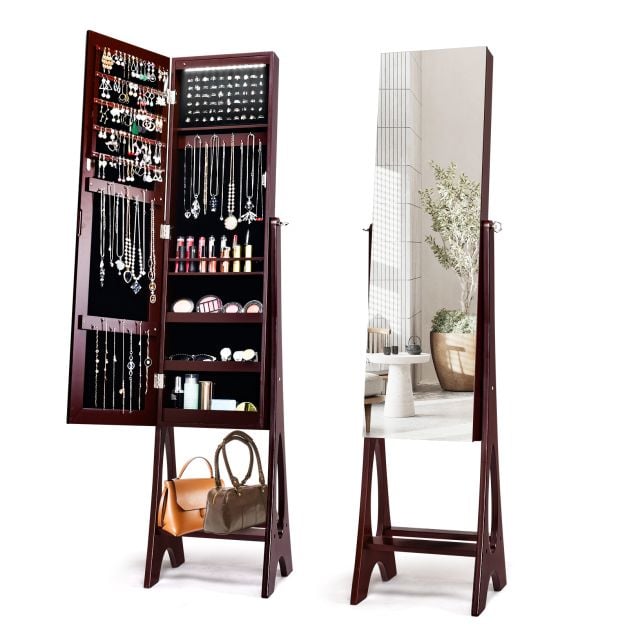 Freestanding Mirror Jewellery Cabinet with Full Length Frameless Mirror - TidySpaces