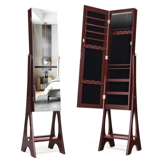 Freestanding Mirror Jewellery Cabinet with Full Length Frameless Mirror - TidySpaces