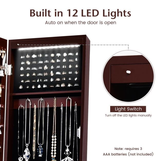 Freestanding Mirror Jewellery Cabinet with Full Length Frameless Mirror - TidySpaces