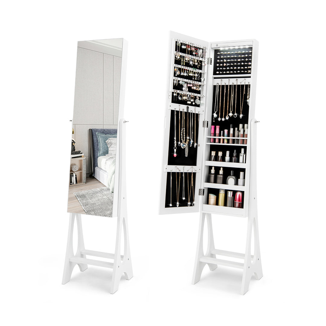Freestanding Mirror Jewelry Cabinet with Full Length Frameless Mirror White - TidySpaces