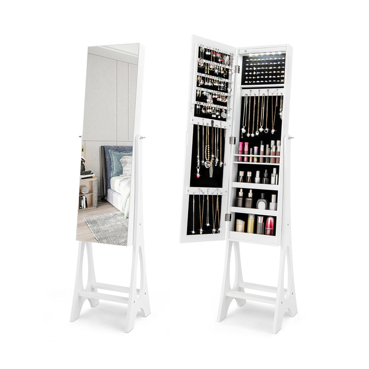 Freestanding Mirror Jewelry Cabinet with Full Length Frameless Mirror White - TidySpaces