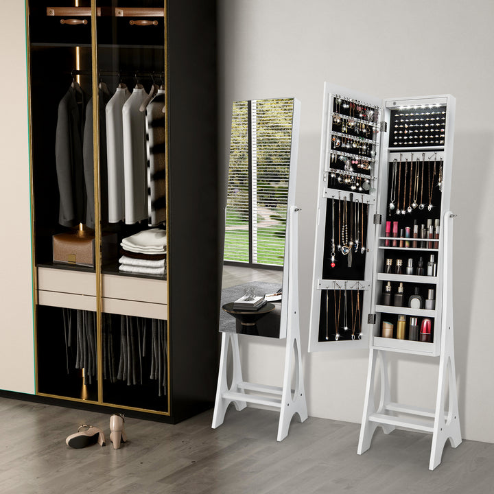 Freestanding Mirror Jewelry Cabinet with Full Length Frameless Mirror - TidySpaces