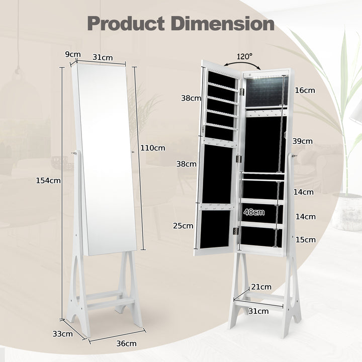 Freestanding Mirror Jewelry Cabinet with Full Length Frameless Mirror - TidySpaces
