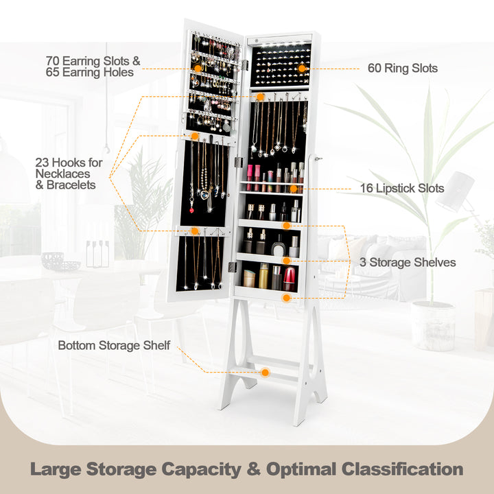 Freestanding Mirror Jewelry Cabinet with Full Length Frameless Mirror - TidySpaces