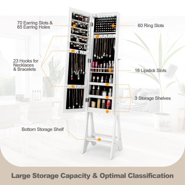 Freestanding Mirror Jewellery Cabinet with Full Length Frameless Mirror - TidySpaces