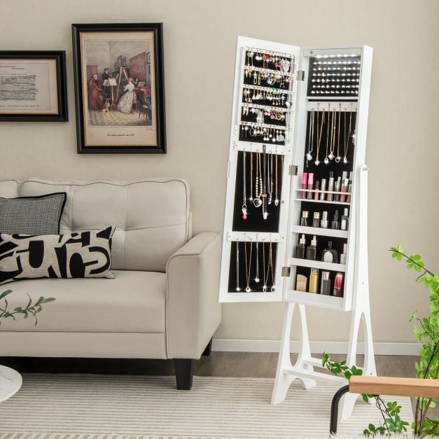 Freestanding Mirror Jewellery Cabinet with Full Length Frameless Mirror - TidySpaces