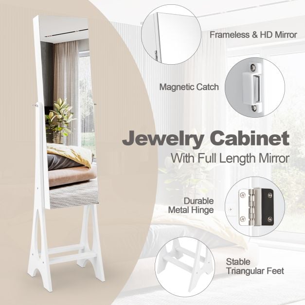 Freestanding Mirror Jewellery Cabinet with Full Length Frameless Mirror - TidySpaces