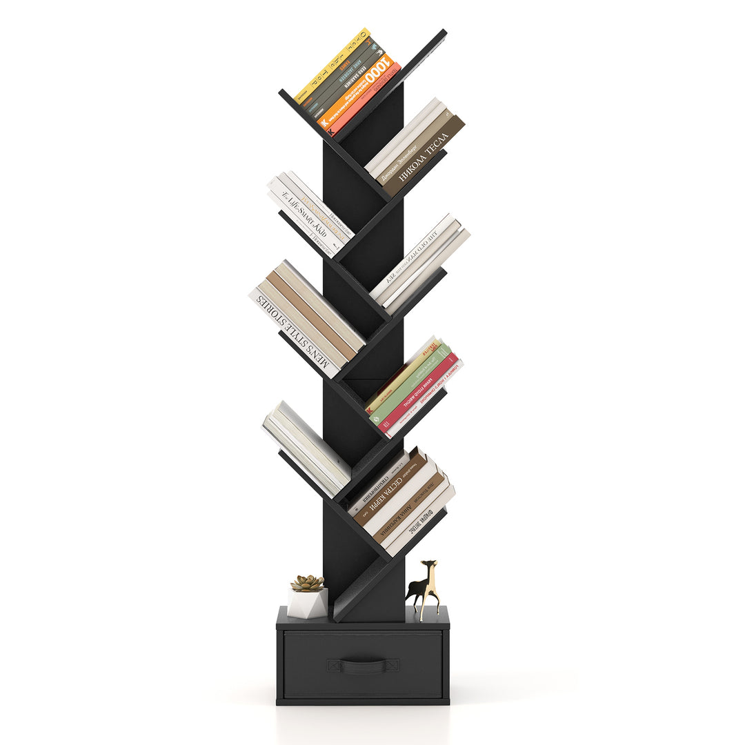 10 Tier Freestanding Tree Bookshelf with Drawer - TidySpaces