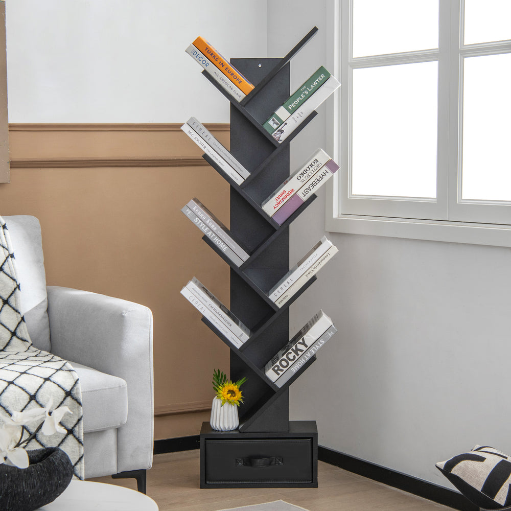 10 Tier Freestanding Tree Bookshelf with Drawer - TidySpaces