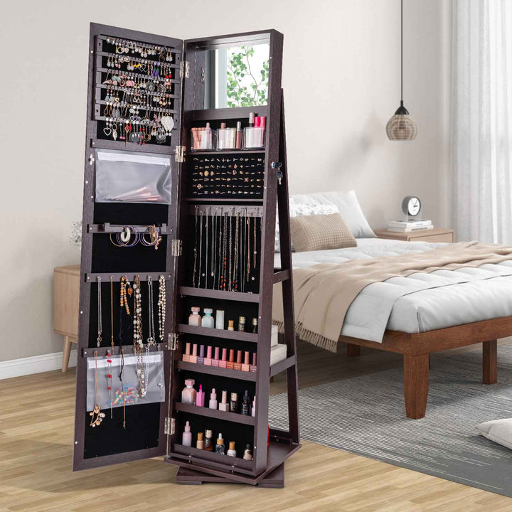 Full Length Mirrored Jewellery Cabinet Rotates 360° with Display Shelves