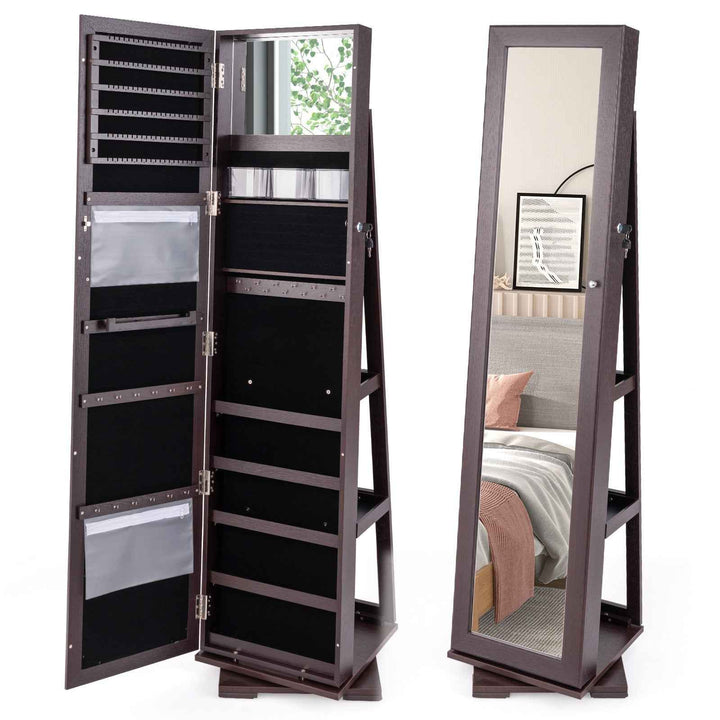 Full Length Mirrored Jewellery Cabinet Rotates 360° with Display Shelves