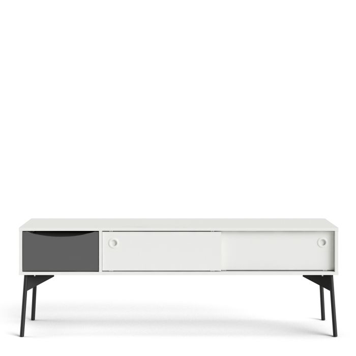 Fur TV-Unit 2 Sliding Doors 1 Drawer in Grey and White - TidySpaces