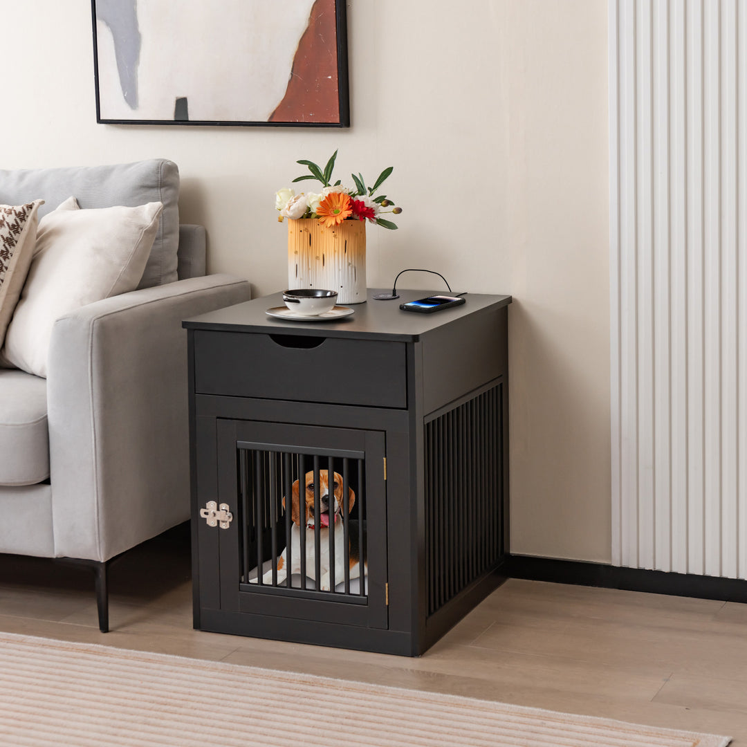 Furniture Style Dog Crate with Wired and Wireless Charging - TidySpaces