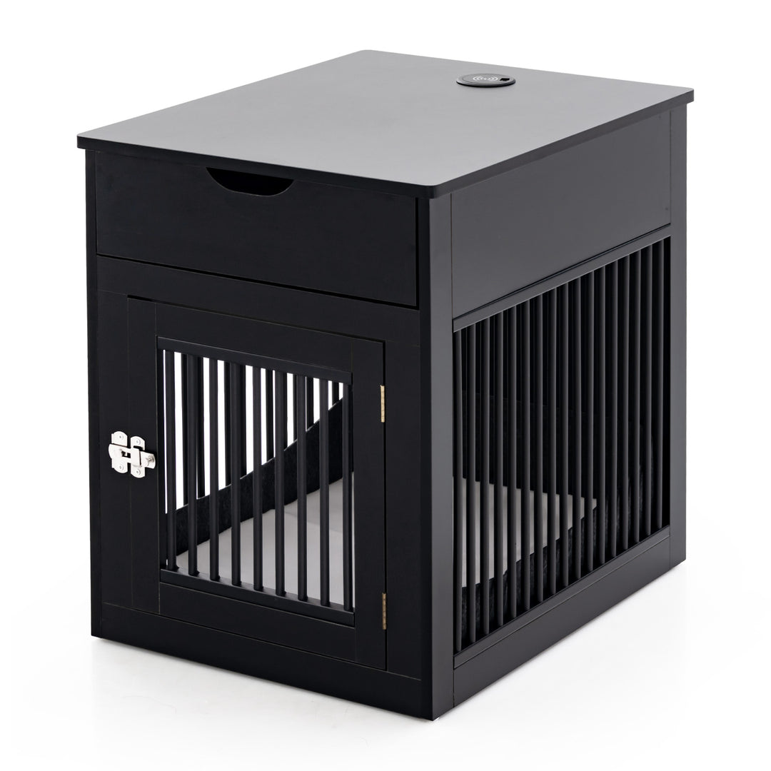 Furniture Style Dog Crate with Wired and Wireless Charging Black - TidySpaces