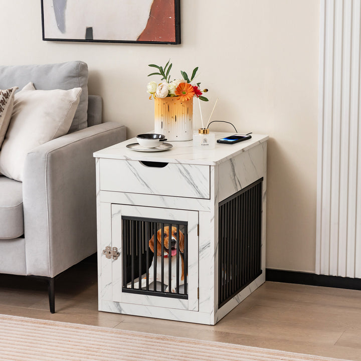 Furniture Style Dog Crate with Wired and Wireless Charging - TidySpaces
