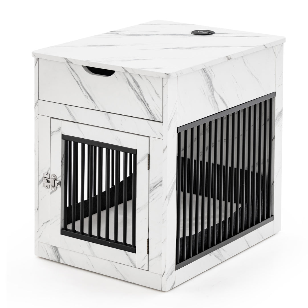 Furniture Style Dog Crate with Wired and Wireless Charging White - TidySpaces
