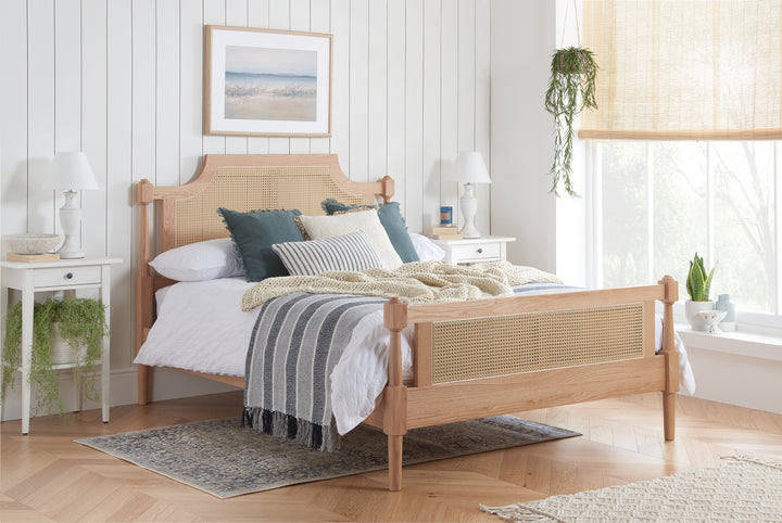 Geneva Rattan Bed with Oak Grain Finish for Timeless Elegance