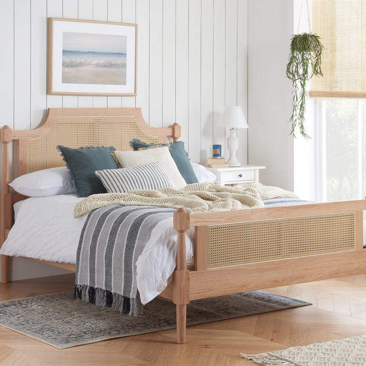 Geneva Rattan Bed with Oak Grain Finish for Timeless Elegance