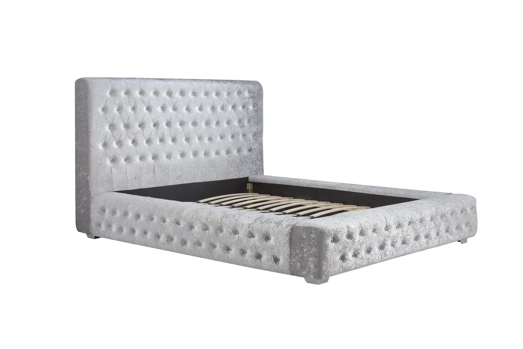 Grande Upholstered Bed with Diamond Buttoned Headboard in Crushed Velvet
