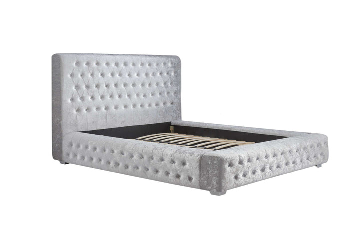 Grande Upholstered Bed with Diamond Buttoned Headboard in Crushed Velvet