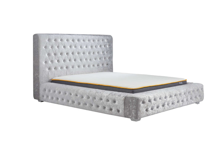 Grande Upholstered Bed with Diamond Buttoned Headboard in Crushed Velvet