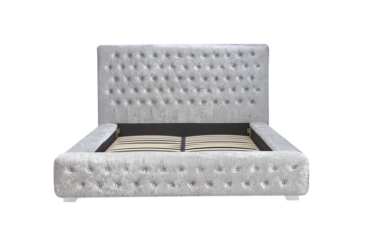 Grande Upholstered Bed with Diamond Buttoned Headboard in Crushed Velvet