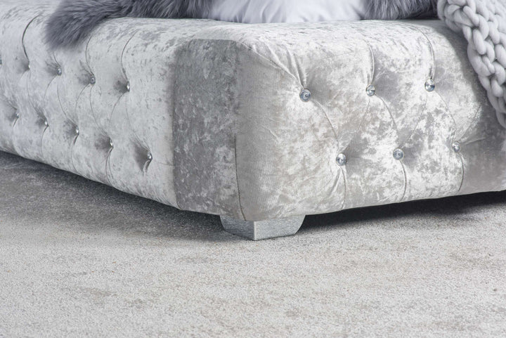 Grande Upholstered Bed with Diamond Buttoned Headboard in Crushed Velvet