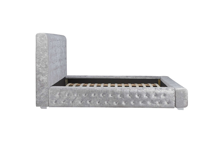 Grande Upholstered Bed with Diamond Buttoned Headboard in Crushed Velvet