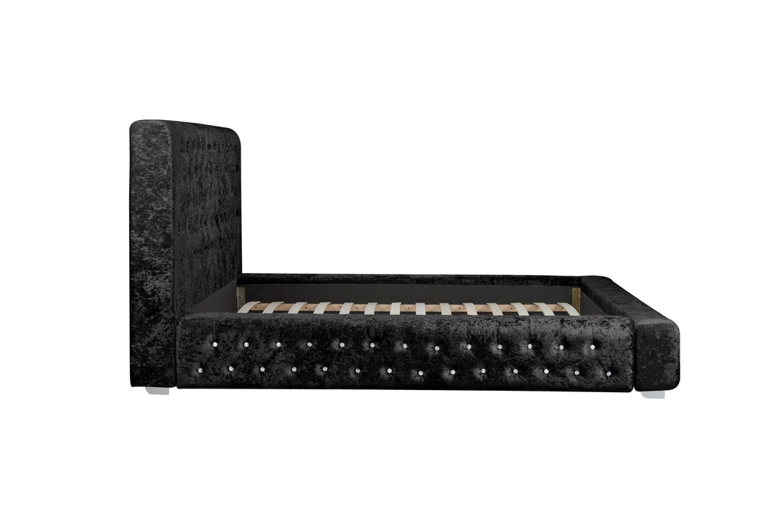 Grande Upholstered Bed with Diamond Buttoned Headboard in Crushed Velvet