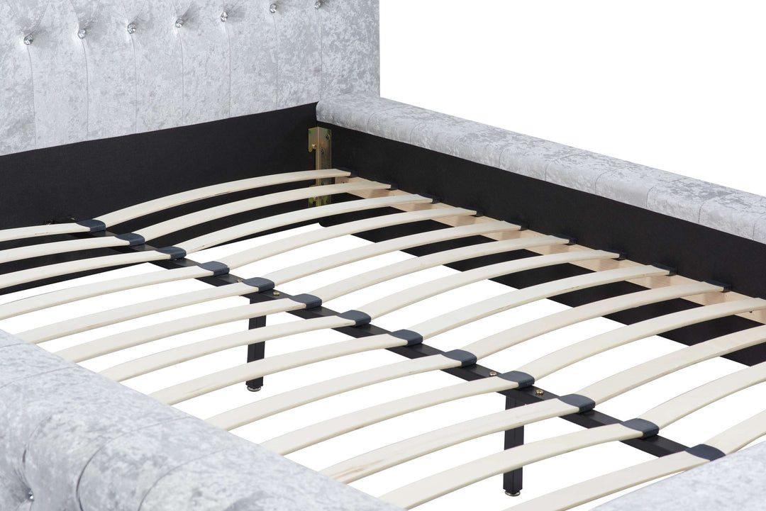 Grande Upholstered Bed with Diamond Buttoned Headboard in Crushed Velvet