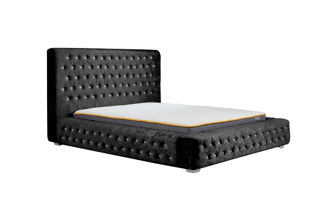 Grande Upholstered Bed with Diamond Buttoned Headboard in Crushed Velvet