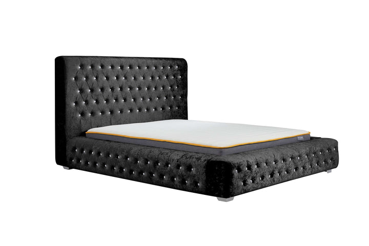 Grande Upholstered Bed with Diamond Buttoned Headboard in Crushed Velvet