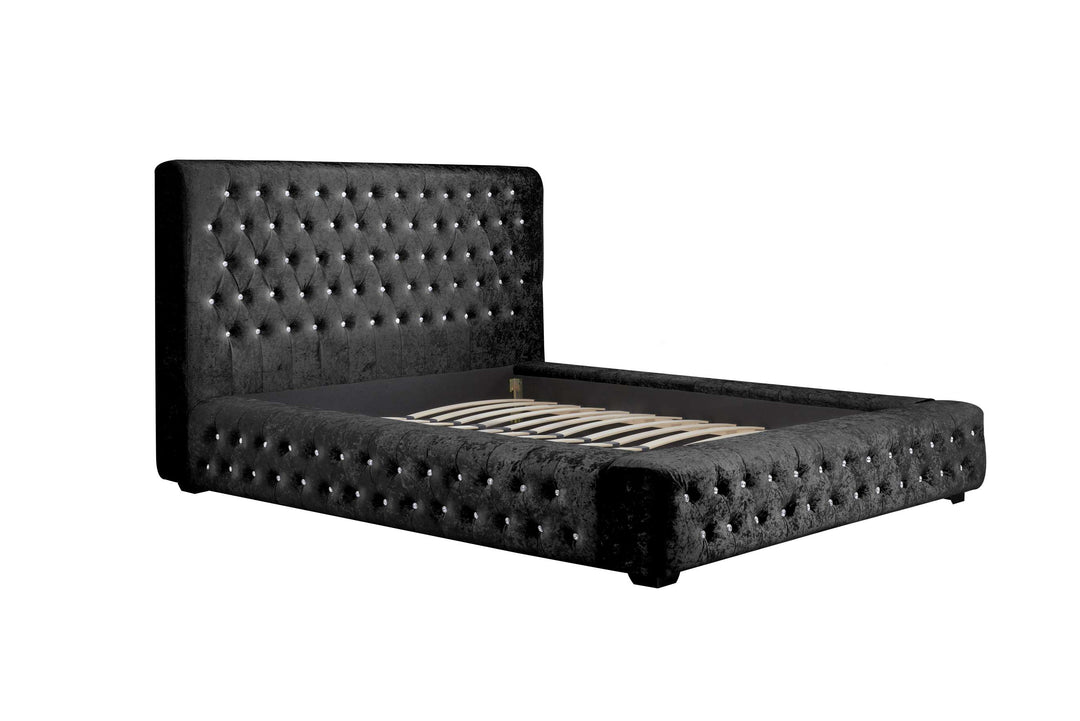 Grande Upholstered Bed with Diamond Buttoned Headboard in Crushed Velvet