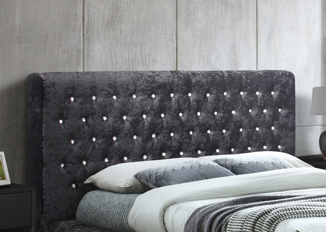 Grande Upholstered Bed with Diamond Buttoned Headboard in Crushed Velvet