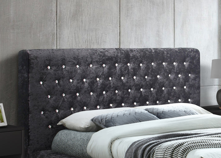 Grande Upholstered Bed with Diamond Buttoned Headboard in Crushed Velvet