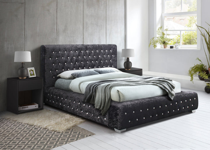 Grande Upholstered Bed with Diamond Buttoned Headboard in Crushed Velvet