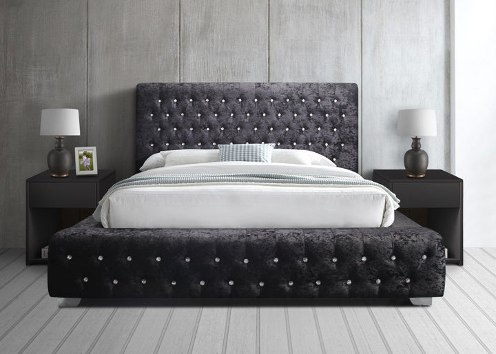 Grande Upholstered Bed with Diamond Buttoned Headboard in Crushed Velvet
