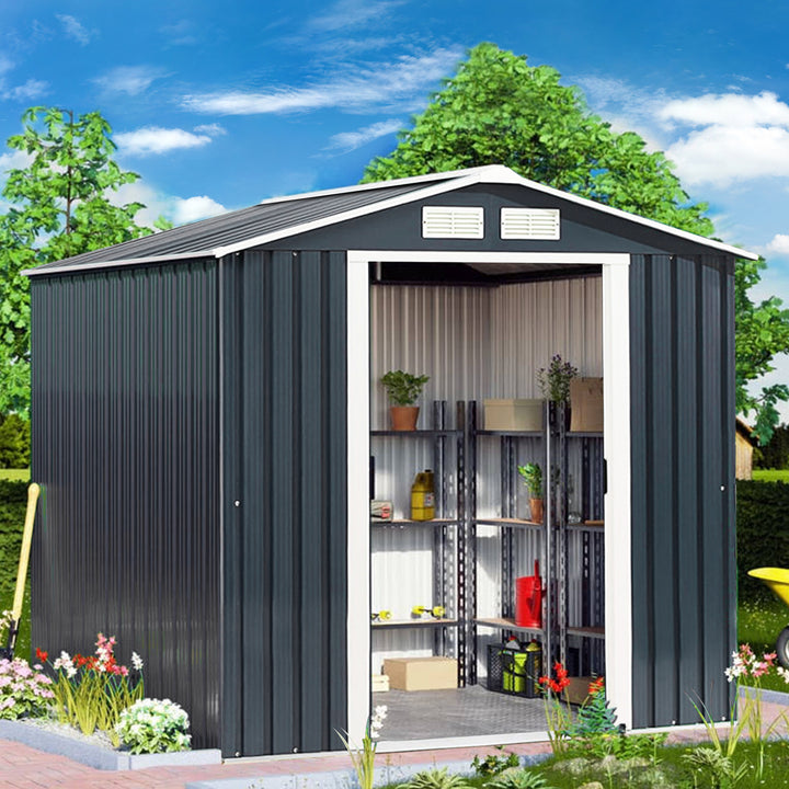 Galvanized Metal Garden Shed with Foundation