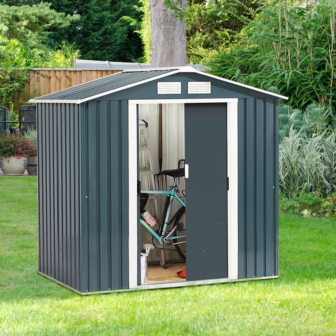 Galvanized Metal Garden Shed with Foundation