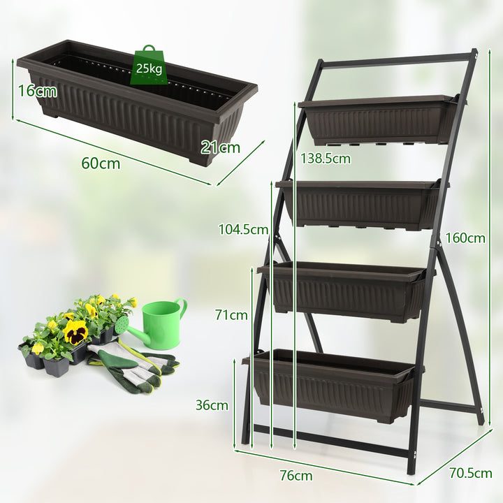 163cm 4-Tier Vertical Garden Planter with 4 Container Boxes and Drainage Holes