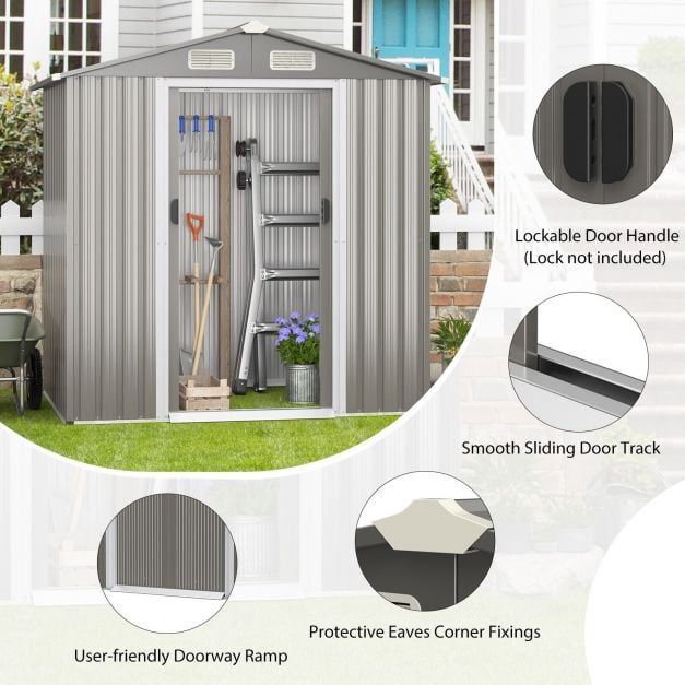 6 x 4 Feet Outdoor Metal Storage Shed with Ventilation Sliding Doors