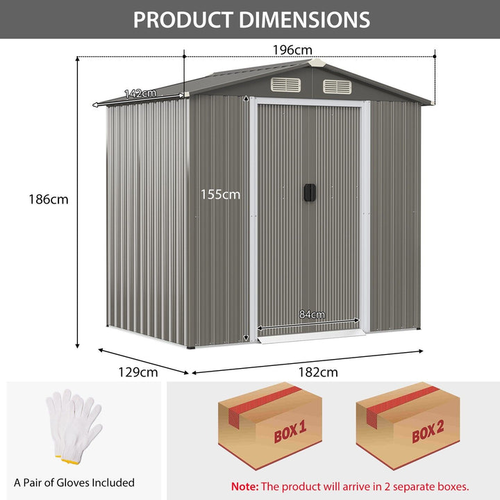 6 x 4 Feet Outdoor Metal Storage Shed with Ventilation Sliding Doors