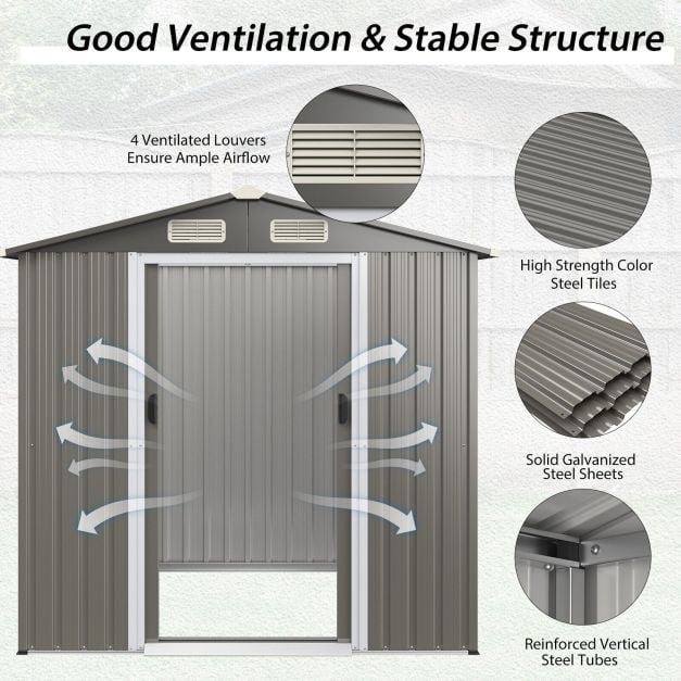 6 x 4 Feet Outdoor Metal Storage Shed with Ventilation Sliding Doors